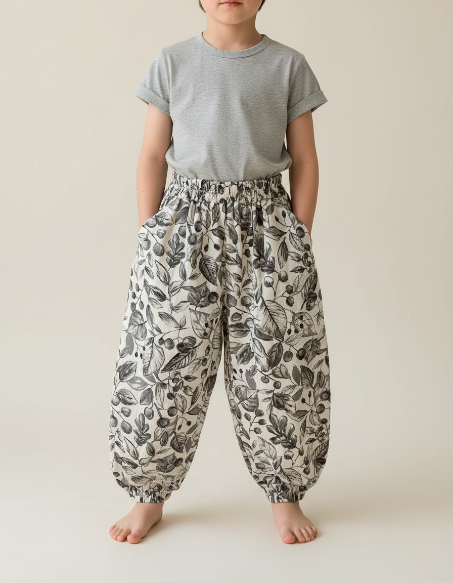 Pantalon Fluide Imprimé Feuilles Ample Coton Enfant