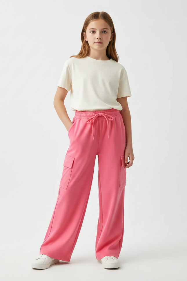 Pantalon Fluide Cargo Rose Ample Coton Enfant - Molleton
