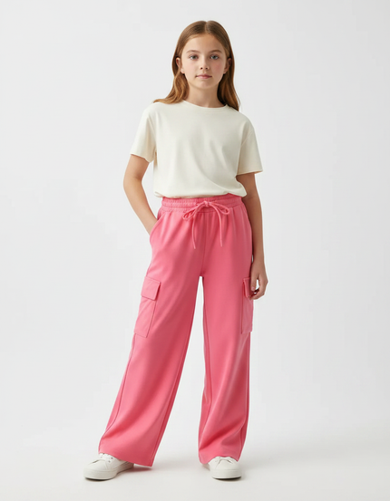 Pantalon Fluide Cargo Rose Ample Coton Enfant - Molleton