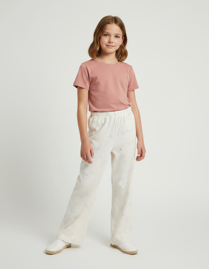 Pantalon Fluide Écru Imprimé Ample Décontracté Enfant - Beige Molleton