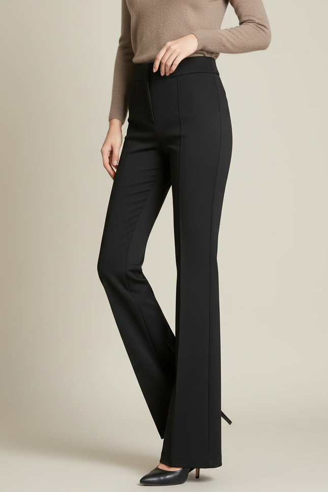 Pantalon Fluide Noir Évasé Taille Haute Élégant - Polyester