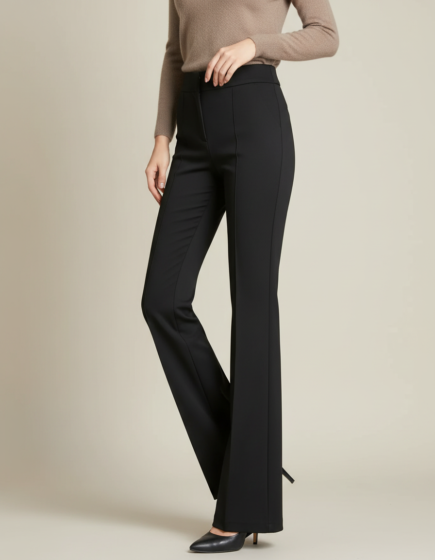 Pantalon Fluide Noir Évasé Taille Haute Élégant - Polyester