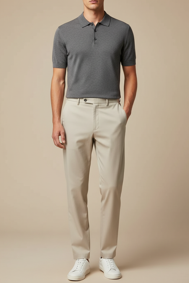 Pantalon Fluide Beige Droit Décontracté Élégant Homme - Gabardine