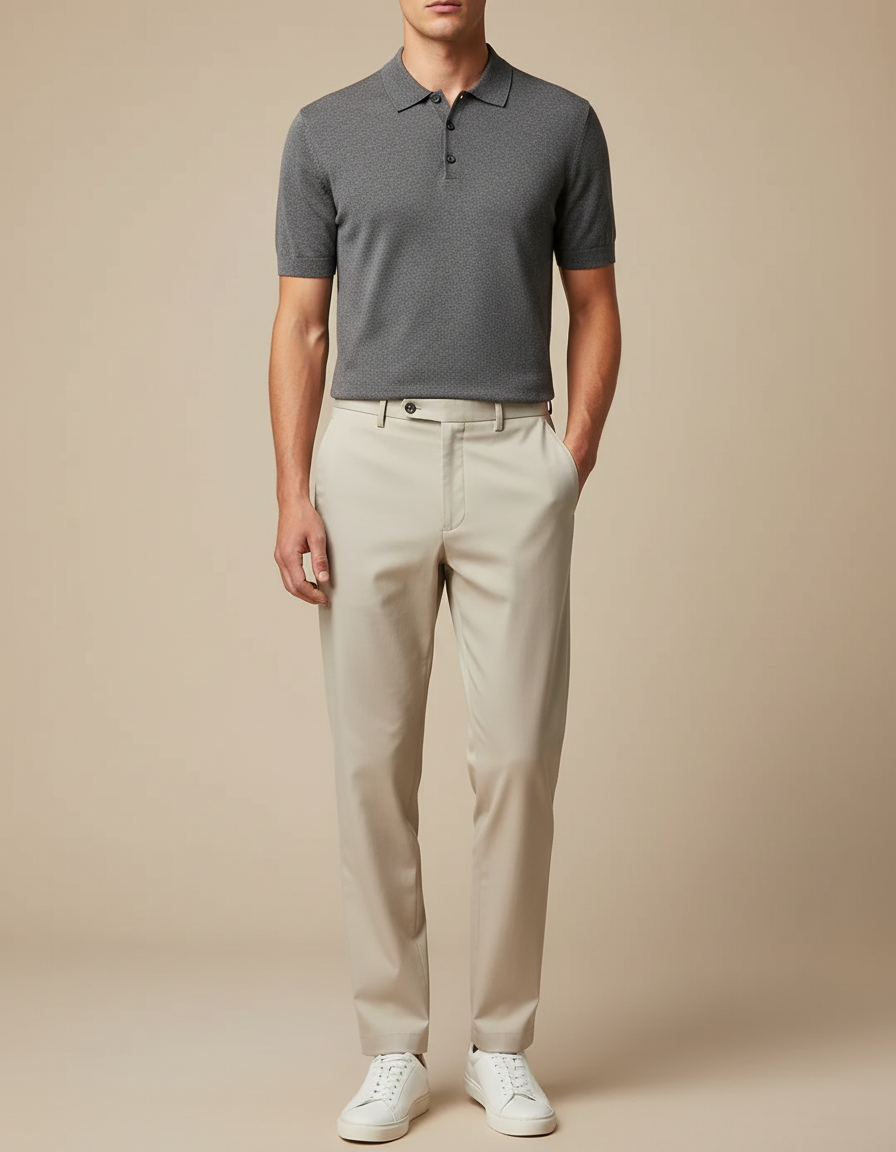 Pantalon Fluide Beige Droit Décontracté Élégant Homme - Gabardine