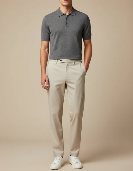 Pantalon Fluide Beige Droit Décontracté Élégant Homme - Gabardine