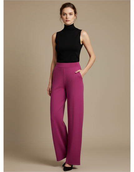 Pantalon Fluide Fuchsia Ample Texturé Élégant Femme - Rose Maille