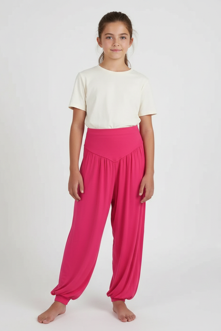 Pantalon Fluide Fuschia Ample Harem Yoga Fille - Rose Viscose