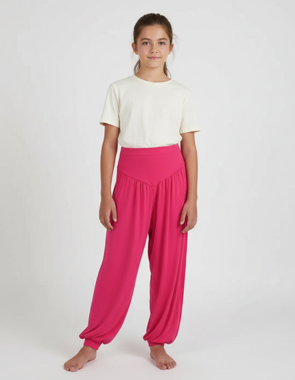 Pantalon Fluide Fuschia Ample Harem Yoga Fille - Rose Viscose