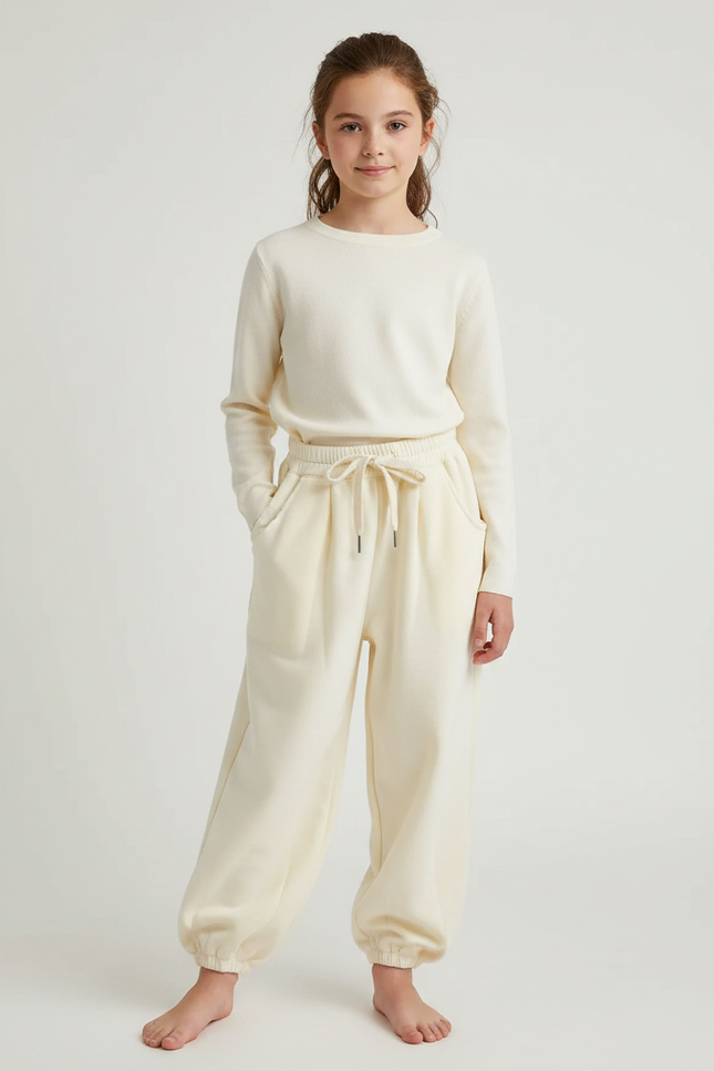 Pantalon Fluide Écru Molleton Ample Confortable Enfant - Beige