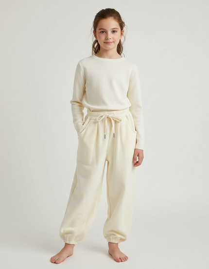 Pantalon Fluide Écru Molleton Ample Confortable Enfant - Beige