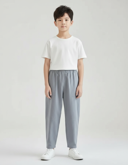Pantalon Fluide Gris Coton Lin Ample Garçon