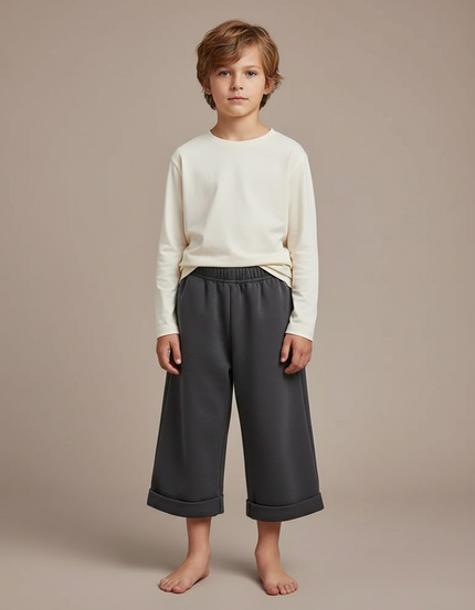 Pantalon Fluide Gris Ample Décontracté Enfant Coton - Molleton