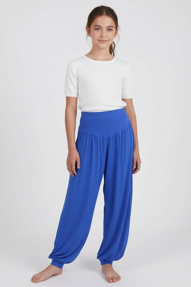 Pantalon Fluide Bleu Harem Ample Confortable Fille - Viscose