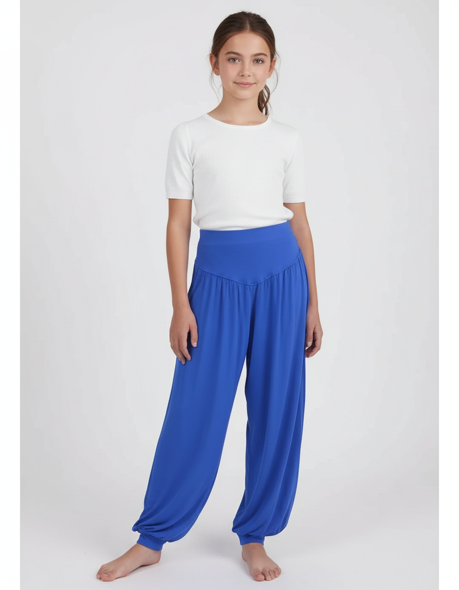 Pantalon Fluide Bleu Harem Ample Confortable Fille - Viscose