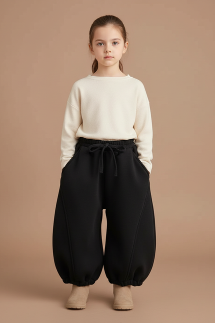 Pantalon Fluide Noir Ample Hiver Chaud Enfant - Molleton
