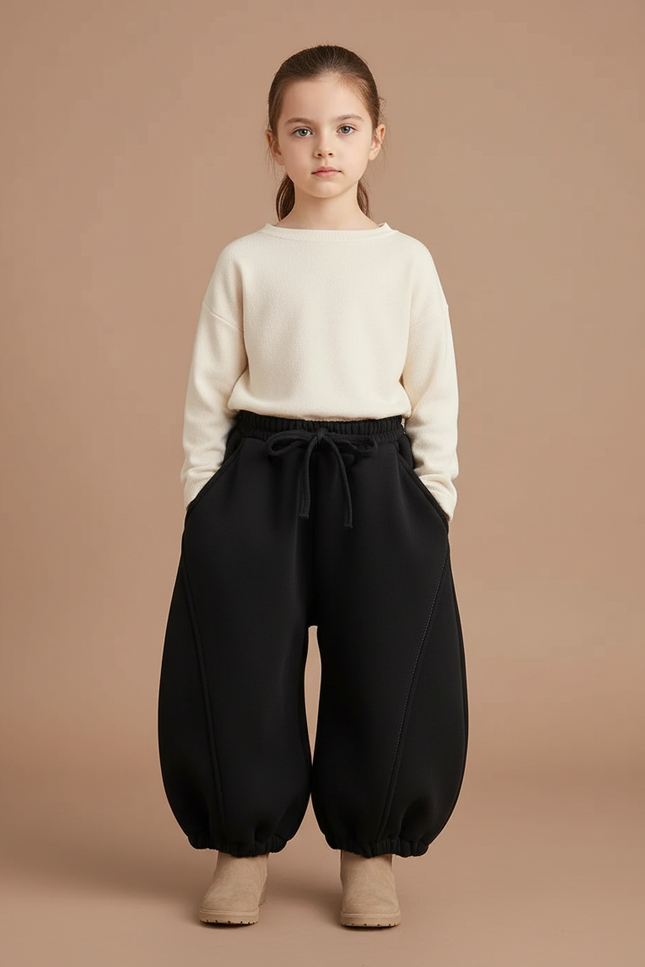 Pantalon Fluide Noir Ample Hiver Chaud Enfant - Molleton