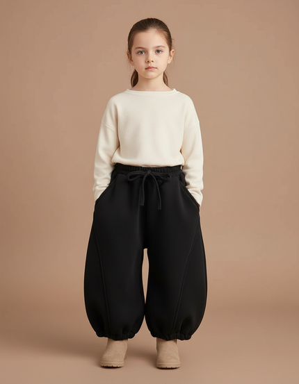 Pantalon Fluide Noir Ample Hiver Chaud Enfant - Molleton