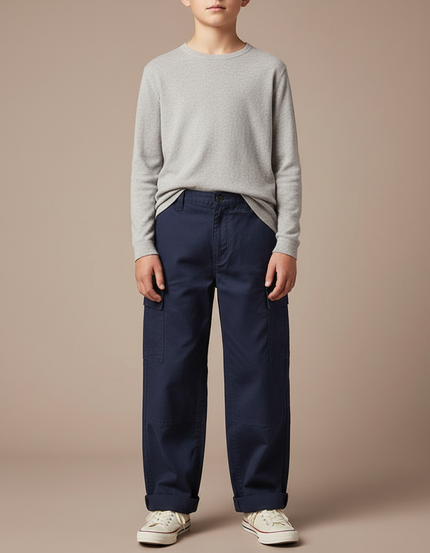 Pantalon Fluide Bleu Marine Coton Ample Cargo Enfant - Toile