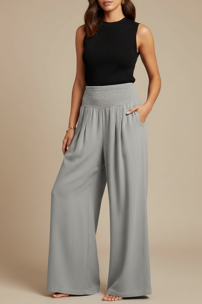 Pantalon Fluide Femme Été Coton - Gris