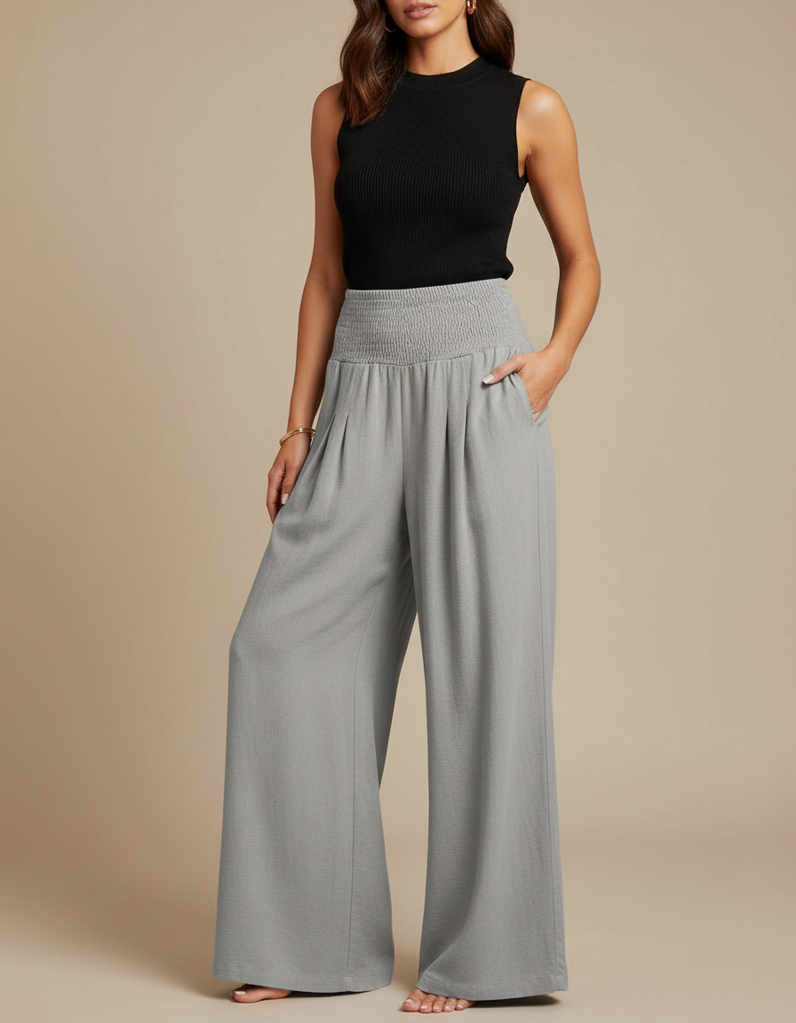 Pantalon Fluide Femme Été Coton - Gris