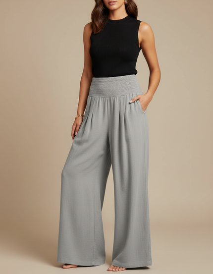 Pantalon Fluide Femme Été Coton - Gris