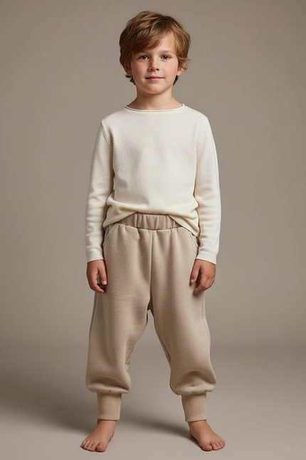 Pantalon Fluide Garçon Beige Coupe Ample Coton - Molleton