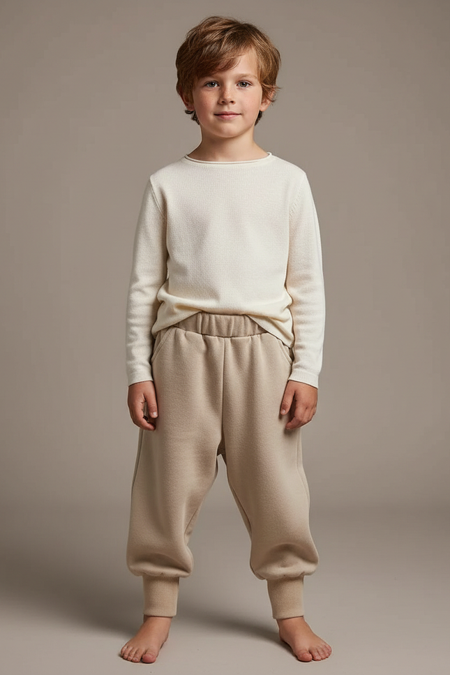 Pantalon Fluide Garçon Beige Coupe Ample Coton - Molleton
