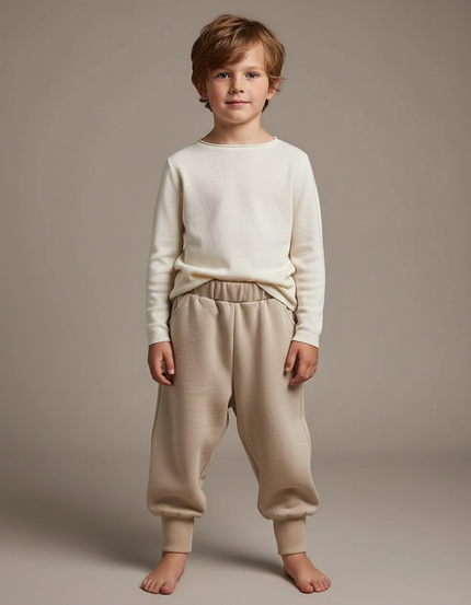 Pantalon Fluide Garçon Beige Coupe Ample Coton - Molleton