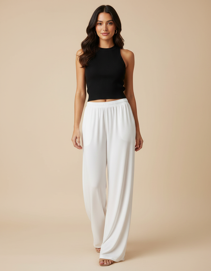 Pantalon Fluide Blanc Ample Décontracté Poches - Viscose