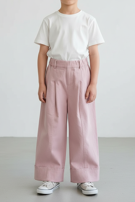 Pantalon Fluide Rose Ample Décontracté Enfant Coton