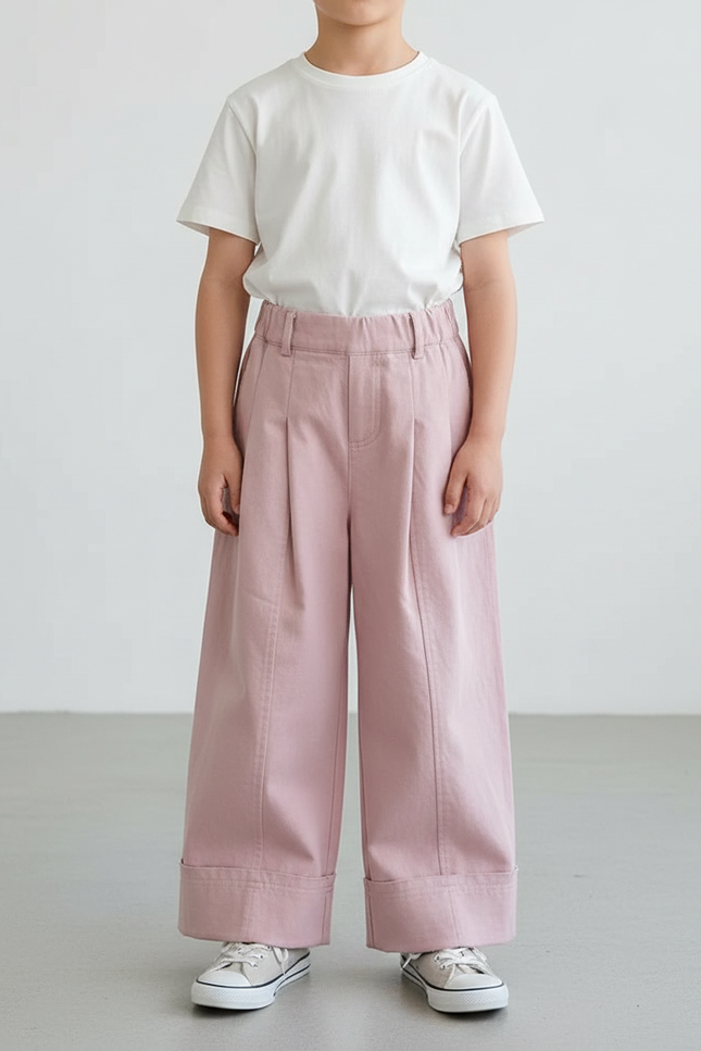 Pantalon Fluide Rose Ample Décontracté Enfant Coton