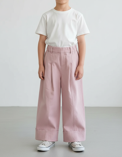 Pantalon Fluide Rose Ample Décontracté Enfant Coton