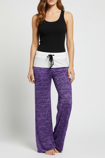 Pantalon Fluide Violet Chiné Ample Confortable Yoga Femme - Polyester