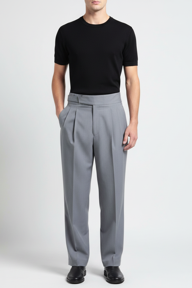 Pantalon Fluide Gris Ample Plissé Décontracté Homme - Gabardine