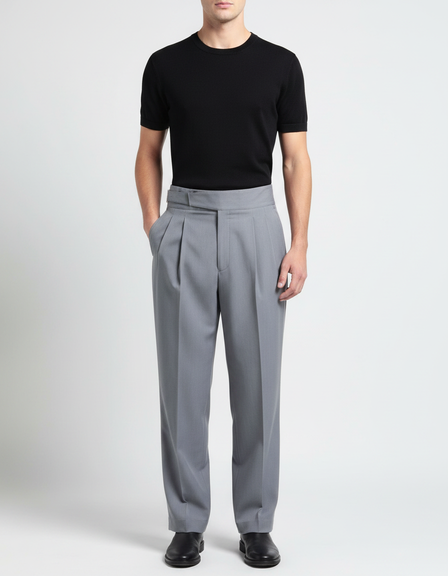 Pantalon Fluide Gris Ample Plissé Décontracté Homme - Gabardine