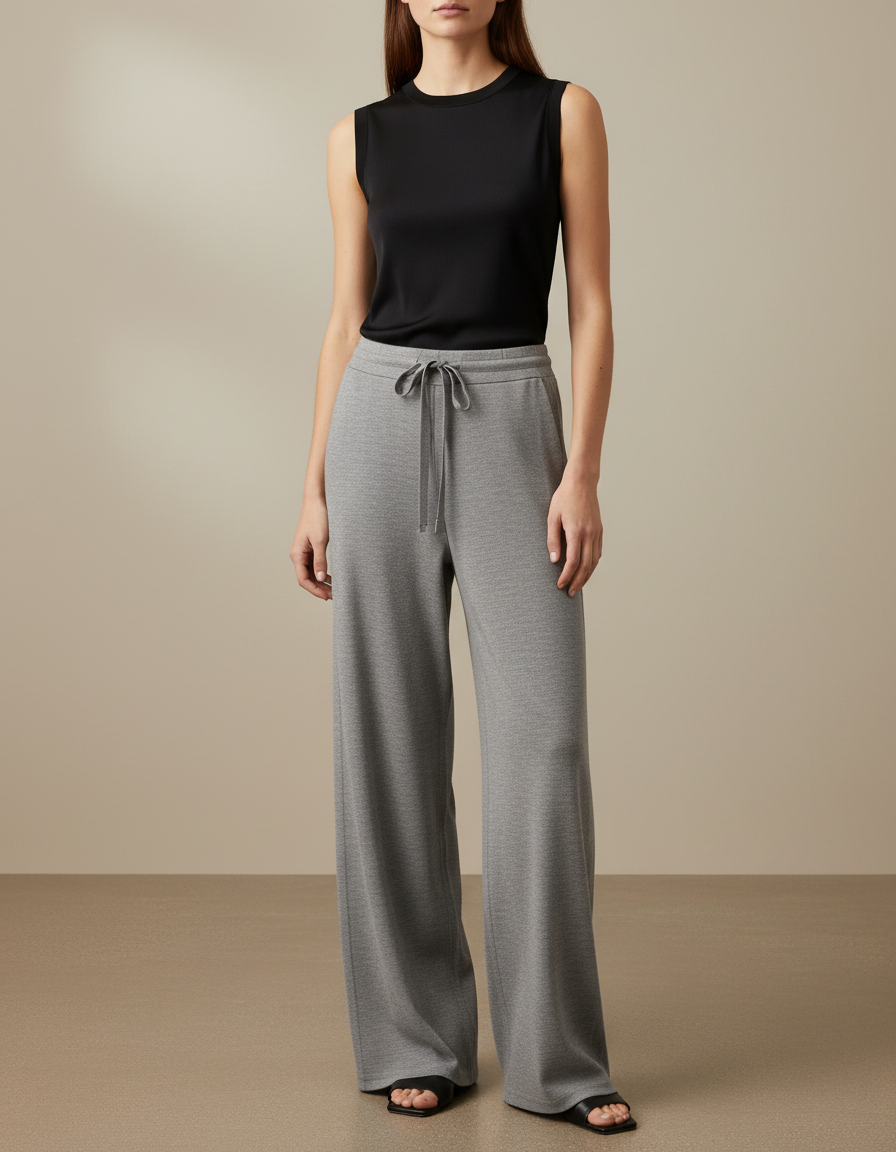 Pantalon Fluide Gris Ample Cordon Doux Décontracté - Molleton