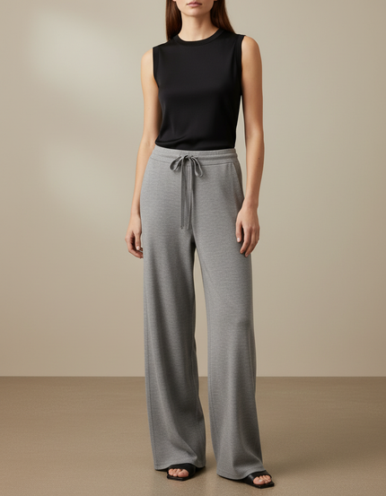 Pantalon Fluide Gris Ample Cordon Doux Décontracté - Molleton