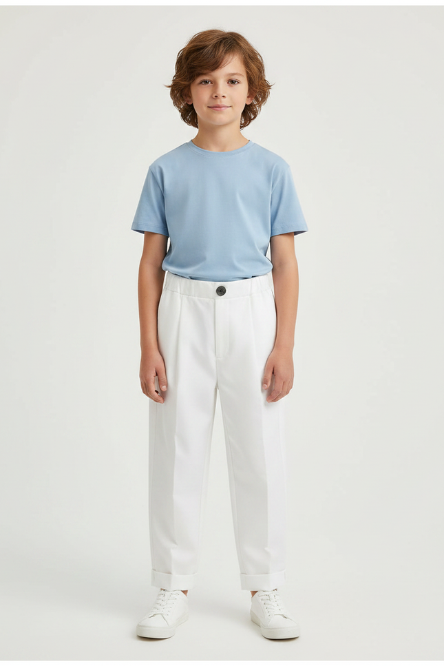 Pantalon Fluide Blanc Ample Coton Plissé Enfant