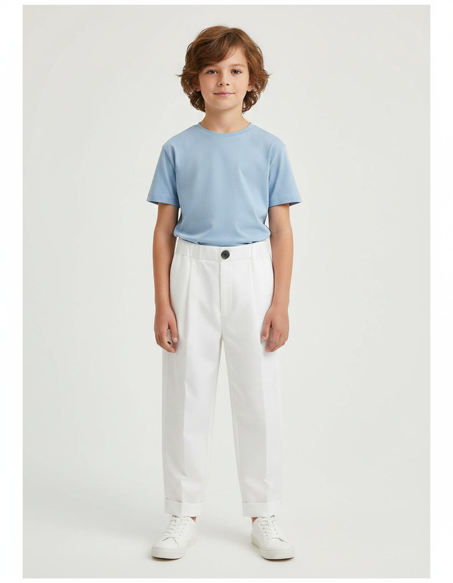 Pantalon Fluide Blanc Ample Coton Plissé Enfant