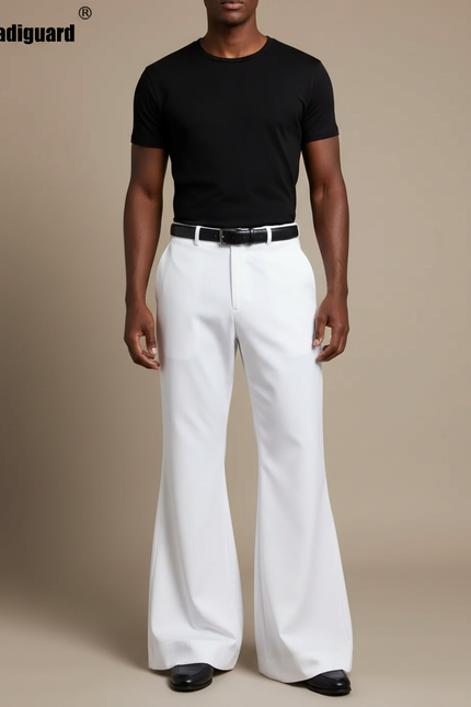 Pantalon Fluide Blanc Évasé Vintage Homme Élégant - Polyester