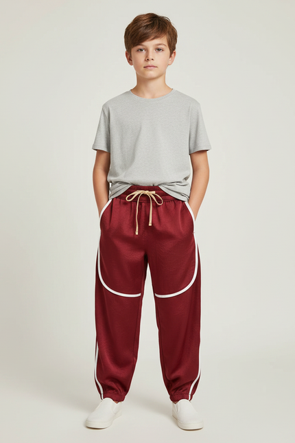 Pantalon Fluide Bordeaux Satiné Ample Décontracté Sportif