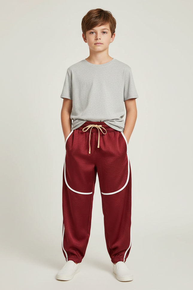 Pantalon Fluide Bordeaux Satiné Ample Décontracté Sportif