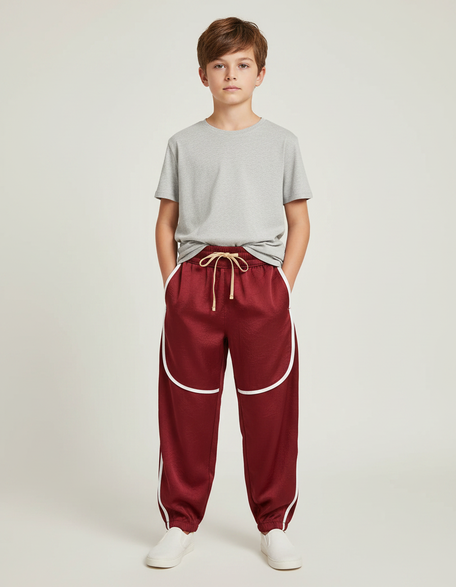 Pantalon Fluide Bordeaux Satiné Ample Décontracté Sportif