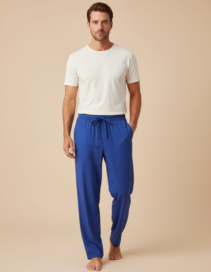 Pantalon Fluide Bleu Droit Décontracté Homme Cordon - Polyester
