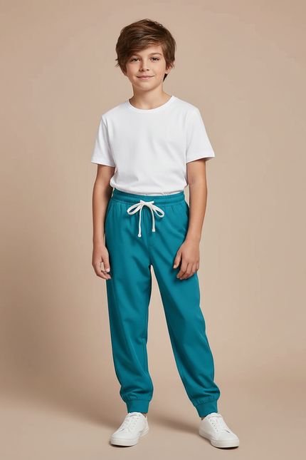 Pantalon Fluide Vert Canard Cordon Jogger Enfant - Molleton