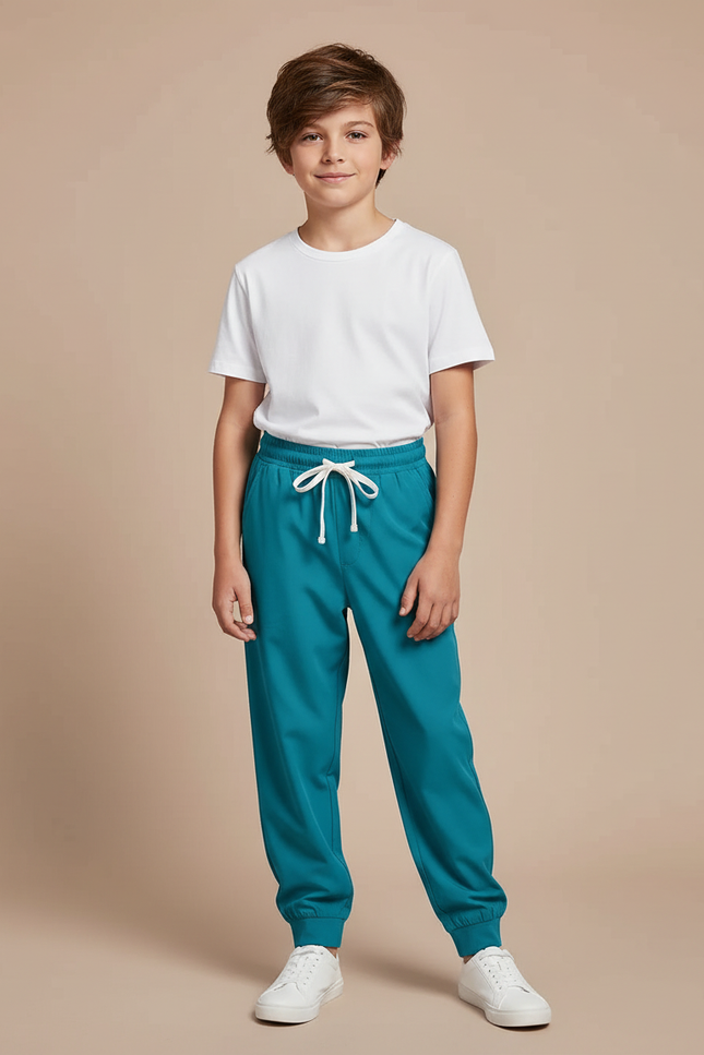 Pantalon Fluide Vert Canard Cordon Jogger Enfant - Molleton