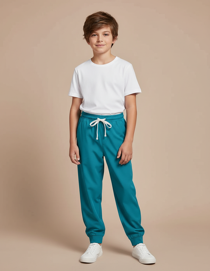 Pantalon Fluide Vert Canard Cordon Jogger Enfant - Molleton