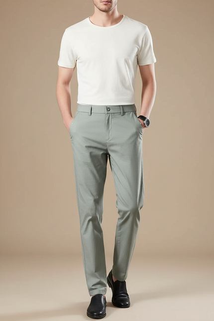 Pantalon Fluide Vert Homme Décontracté Léger Droit - Viscose