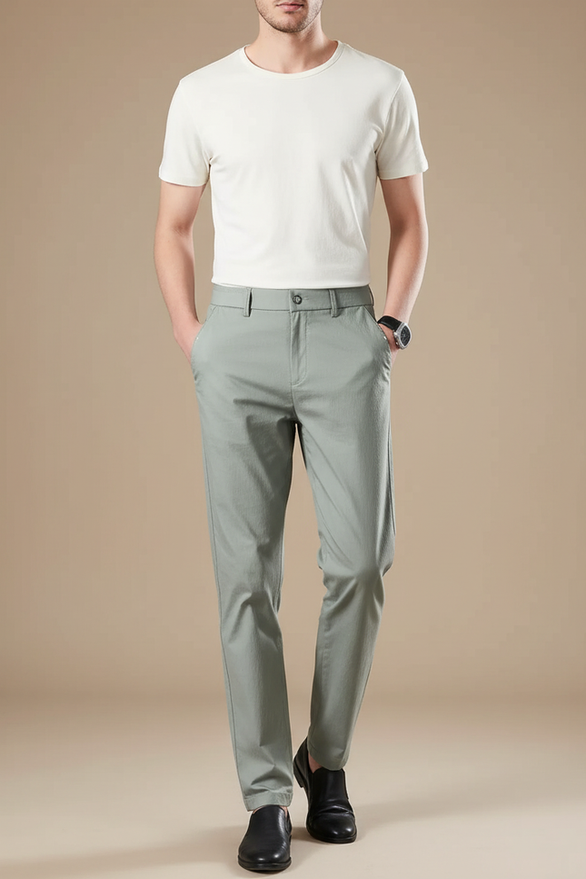 Pantalon Fluide Vert Homme Décontracté Léger Droit - Viscose