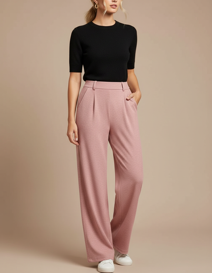 Pantalon Fluide Rose Plissé Ample Décontracté Texturé Élégant - Maille